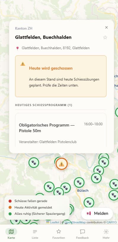 Popup mit Schiessprogramm und Status eines Standes