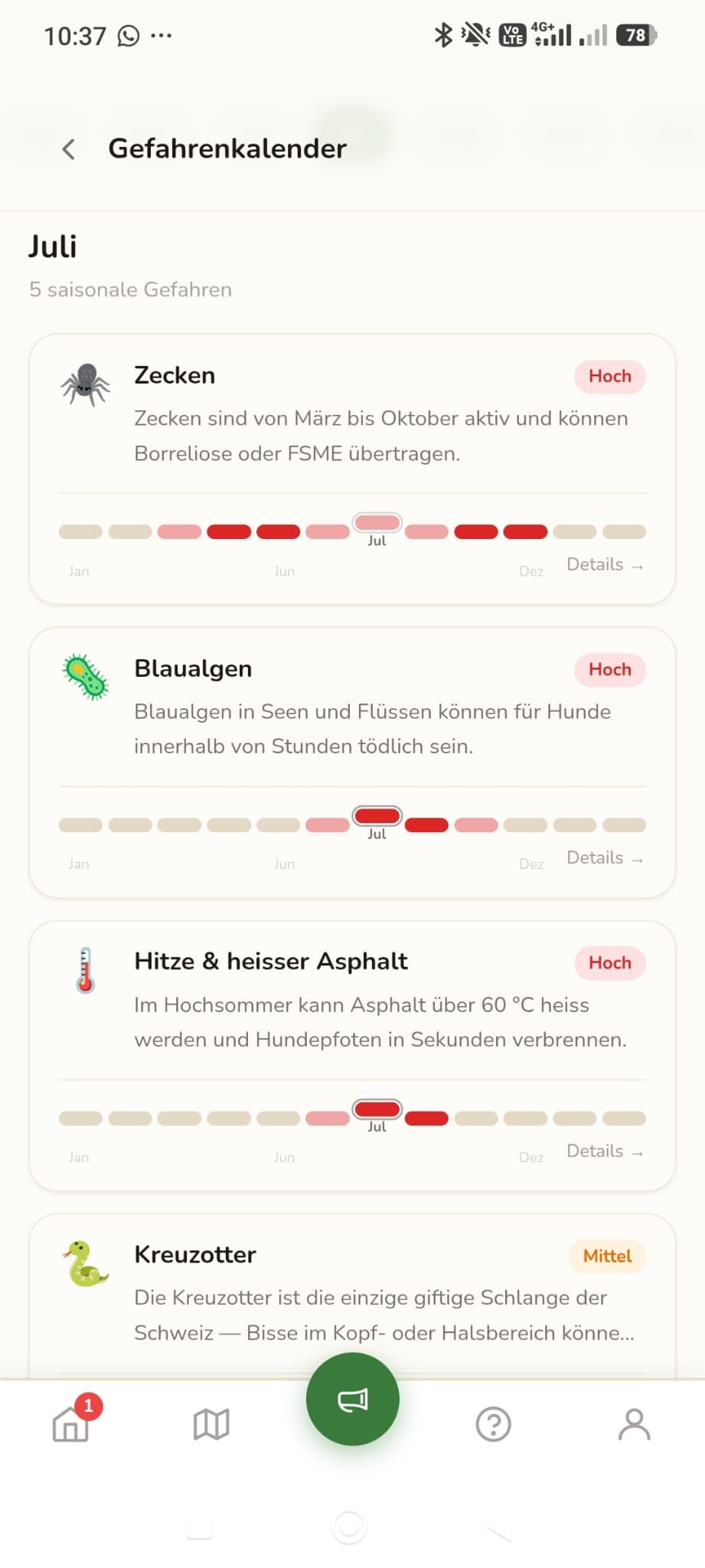 Gefahrenkalender mit saisonalen Gefahren