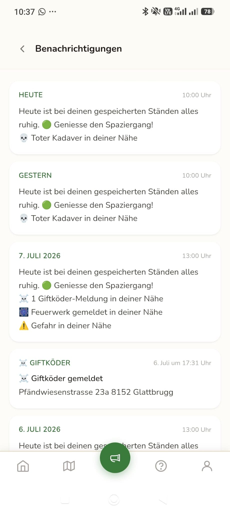 Benachrichtigungs-Übersicht mit allen Warnungen
